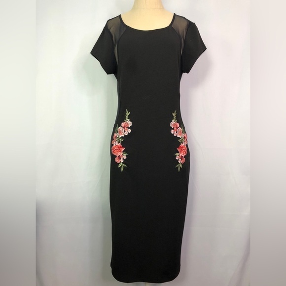 bailey blue Dresses & Skirts - Bailey Blue Black Bodycon Cocktail Party With Floral Embroidery Dress Size L